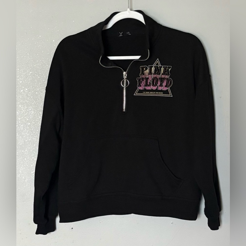 VINYL ICONS Pink Floyd Embellished Quarter Zip Black Sweatshirt M
